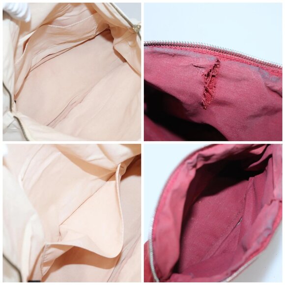 HERMES Bolide Pouch Canvas 2Set Beige Red Silver Auth - Picture 15 of 15